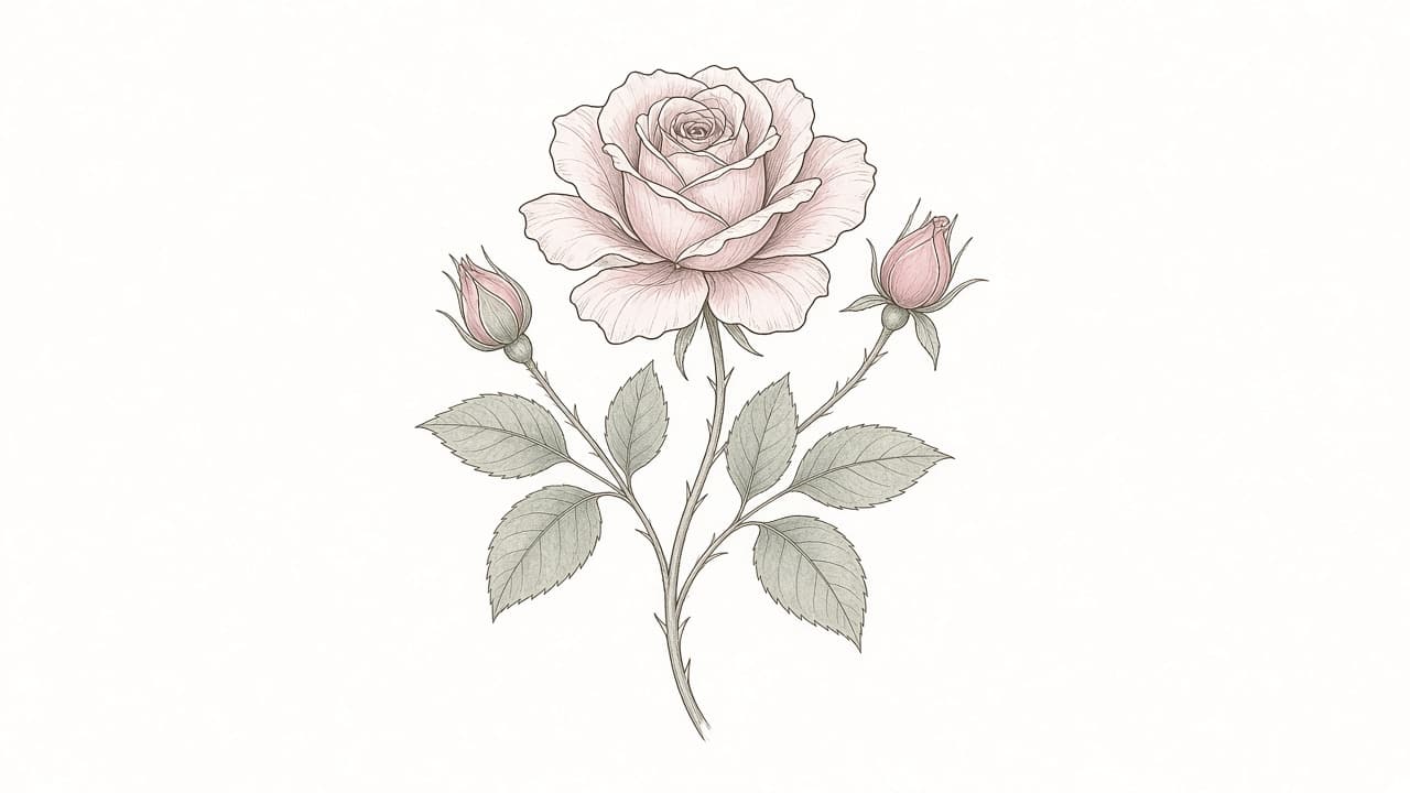 Fine Line Rose Tattoo Flash