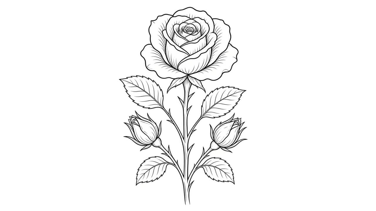 Fine Line Rose Tattoo Stencil